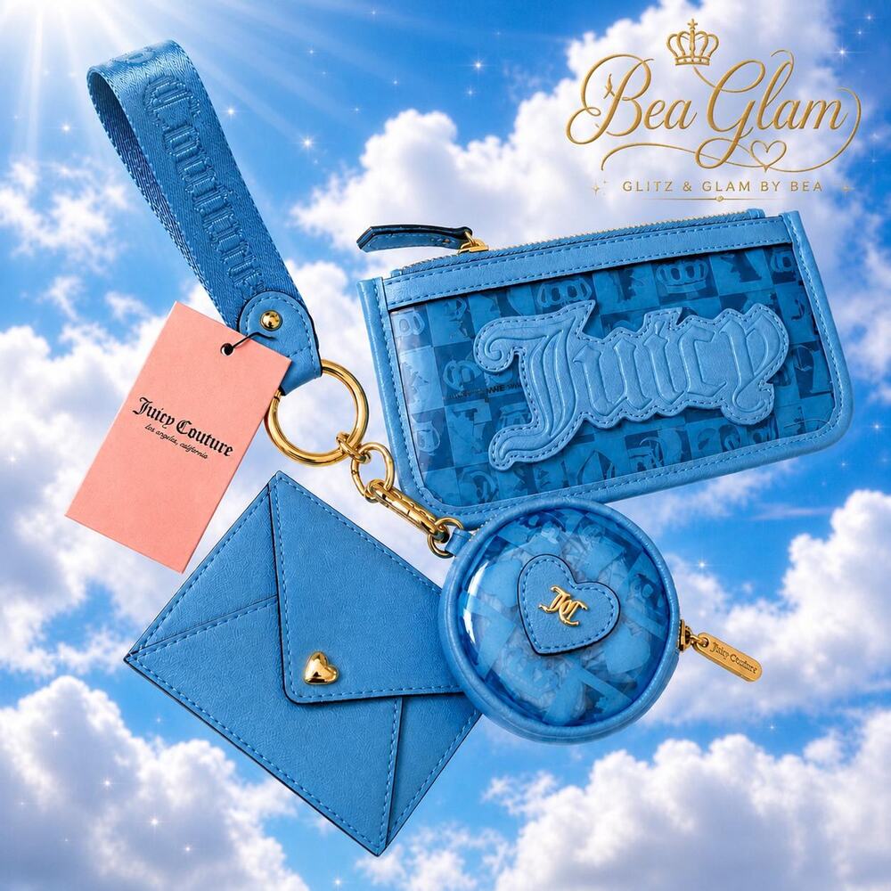 Juicy Couture Sky Blue Paradise 3-Piece Pouch Set Wristlet – NWT